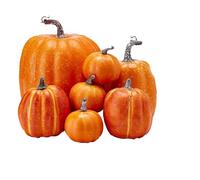 YuchiFa Nueva Calabaza de Halloween, decoración de Calabaza Artificial de 7 Piezas, decoración de Calabaza al Aire Libre, Calabazas de Espuma Grandes, Juego de decoración de Calabaza (Naranja Oscuro)