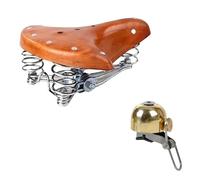 YUCHUANGYE Sillin Bicicleta Carretera Asiento de Bicicleta Piel Vaca, Asiento Retro Vintage, Impermeable, cojín Cuero, Tres resortes, Accesorios for(Set B)