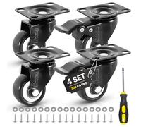 YUCONECT Ruedas para Muebles Pesados - Ruedas Giratorias con Freno de 50mm hasta 200kg - Ruedas para Palets Exterior + Destornillador, Arandelas y Tornillos, Negras, No Dejan Marcas, Alta Resistencia