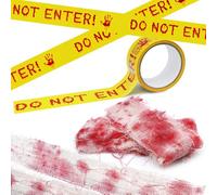 YuCool Halloween Decorations Scary Caution Tape,1.9 inch x 82 feet Halloween Caution Tape,Do Not Enter Caution Tape,with 2 bloodstained strips of cloth for Halloween Party Decor