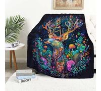 YucZiken Manta de ciervo, manta de alce de animal psicodélico, regalo para hombres y mujeres, adecuada para decoración del hogar/al aire libre, 60 x 80 pulgadas, tela de franela ligera y acogedora,