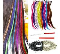 YUDAOHAIR 13 extensiones de pelo sintético de plumas para mujer, postizos de 20 pulgadas con 100 cuentas de silicona de micro eslabones y 2 ganchos de ganchillo, plumas de pelo con kit de herramientas