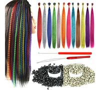 YUDAOHAIR Extensiones de pelo sintético de plumas para mujer, 16 pulgadas, 100 cuentas de silicona de microeslabones y 2 ganchos de ganchillo, plumas de pelo con kit de herramientas (16 pulgadas, 12