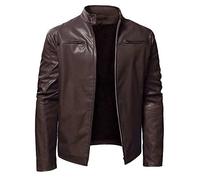YUDATPG Chaqueta de Cuero Sintético PU para Hombre Motocicleta Bomber Ajuste Slim Suave al Tacto Clásico Cuello Mao Casual con Cremallera Abrigo Grueso Cálido Resistente al Viento Térmico Cortavientos