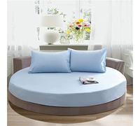 YUDEYU Cama Redonda Sábanas Ajustables Anti-Suciedad Protectores de colchón una Sola Capa Suave Toda la Tela de algodón Colcha(Azul Claro,Funda de Almohada x 2)