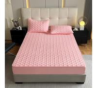 YUDEYU Capa Acolchada Bajeras Ajustables sábanas Tela de algodón Crudo cubrecama Protector de colchón Contiene Fibra de Hierbas Vegetales. Bueno para Dormir(Pink,90x190 cm+30cm)
