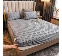 YUDEYU Sábanas bajeras Acolchadas Tela de Terciopelo de Cristal Suave. Protector de colchón Cama Individual Doble Superposiciones de Adornos(Gray,90x190cm/High 10-30cm)