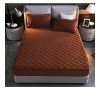 YUDEYU Sábanas bajeras Acolchadas Tela de Terciopelo de Cristal Suave. Protector de colchón Cama Individual Doble Superposiciones de Adornos(Brown,135x190cm/High 10-30cm)