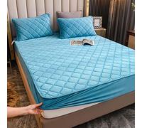 YUDEYU Sábanas bajeras Acolchadas Tela de Terciopelo de Cristal Suave. Protector de colchón Cama Individual Doble Superposiciones de Adornos(Lake Blue,90x190cm/High 10-30cm)