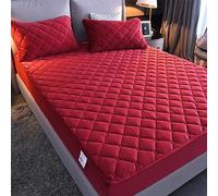 YUDEYU Sábanas bajeras Acolchadas Tela de Terciopelo de Cristal Suave. Protector de colchón Cama Individual Doble Superposiciones de Adornos(Red,135x190cm/High 10-30cm)