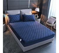 YUDEYU Sábanas bajeras Acolchadas Tela de Terciopelo de Cristal Suave. Protector de colchón Cama Individual Doble Superposiciones de Adornos(Blue,80x200cm/High 10-30cm)