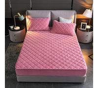 YUDEYU Sábanas bajeras Acolchadas Tela de Terciopelo de Cristal Suave. Protector de colchón Cama Individual Doble Superposiciones de Adornos(Bean Pink,160x200cm/High 10-30cm)