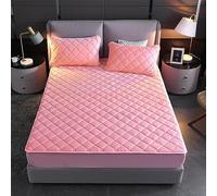 YUDEYU Sábanas bajeras Acolchadas Tela de Terciopelo de Cristal Suave. Protector de colchón Cama Individual Doble Superposiciones de Adornos(Pink,48x74cm/Pillowcase x 2)