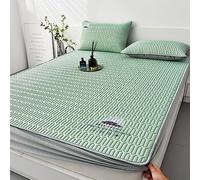 YUDEYU Seda de Hielo sábana Ajustable Relleno de látex Verano Refrescante y Transpirable Lavable cubrecama Protector de colchón (Color : Verde, Tamaño : 200x220cm)