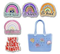 Yudisho 5 dijes de bolsa Bogg, dijes acrílicos con temática de arco iris, accesorio de inserción de bolsa de playa de goma, Talla única, Plástico, No es una piedra preciosa