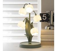 YUDIZWS Lily of The Valley - Lámpara de mesa LED de 5 flores con iluminación de 3 colores, verde alimentado por USB, luz ambiental floral acrílica para dormitorio, sala de estar, hotel, B & B