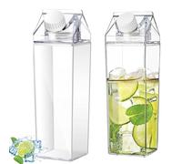 Yudobliss 2 Piezas Botella de Agua Transparente, Botella de Agua Transparente de 1000 ml, Botella de Leche Cuadrada, Contenedor de Jugo Portátil Reutilizable, para Camping, Leche, zumo de Naranja