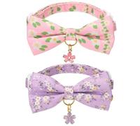 YUDOTE Paquete de 2 collares florales para mascotas con pajarita y abalorio, patrones de margaritas rosas/lilas, collar de seguridad ajustable para gatos, gatitos y perros pequeños