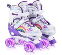YUDOXN Patines 4 Ruedas, Patines Roller Ajustables,Patines Paralelos con Ruedas Luminosas de Malla Transpirable para Niñas, Niños y Principiantes Tamaño 31-42. (TL-Purple, S)