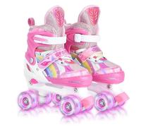 YUDOXN Patines 4 Ruedas, Patines Roller Ajustables,Patines Paralelos con Ruedas Luminosas de Malla Transpirable para Niñas, Niños y Principiantes Tamaño 31-42. (JK-Pink, S)