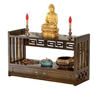 YUE JJXN Altar Budista de Doble Capa con Cajones, Mesa de Meditación, con Tallados de Estilo Chino, Fabricada en Bambú y Madera, con Diseño Hueco(Brown,42x25x28cm/17x10x11in)