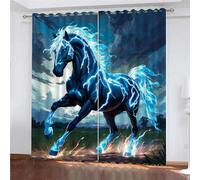 YUEAHOL Cortinas Infantiles 3D Caballo Relámpago Arte Abstracto Cortinas Opacas 2 Piezas Cortinas Termicas Aislantes Frio y Calor Cortina con Ojales, Salon, Habitacion Juvenil, 116 x 183 cm