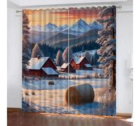 YUEAHOL Cortinas Infantiles 3D Campo Invernal Paisaje nevado Cortinas Opacas 2 Piezas Cortinas Termicas Aislantes Frio y Calor Cortina con Ojales, Salon, Habitacion Juvenil, 220 x 210 cm