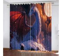 YUEAHOL Cortinas Infantiles 3D Dragón Alado Escena de Nieve Cortinas Opacas 2 Piezas Cortinas Termicas Aislantes Frio y Calor Cortina con Ojales, Salon, Habitacion Juvenil, 150 x 166 cm