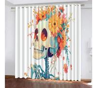 YUEAHOL Cortinas Infantiles 3D Esqueleto Floral Arte Abstracto Cortinas Opacas 2 Piezas Cortinas Termicas Aislantes Frio y Calor Cortina con Ojales, Salon, Habitacion Juvenil, 110 x 140 cm
