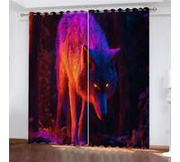 YUEAHOL Cortinas Infantiles 3D Lobo resplandeciente Bosque Cortinas Opacas 2 Piezas Cortinas Termicas Aislantes Frio y Calor Cortina con Ojales, Salon, Habitacion Juvenil, 300 x 270 cm