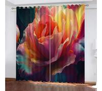 YUEAHOL Cortinas Infantiles 3D Rosa Colorida Pintura al óleo Cortinas Opacas 2 Piezas Cortinas Termicas Aislantes Frio y Calor Cortina con Ojales, Salon, Habitacion Juvenil, 180 x 214 cm