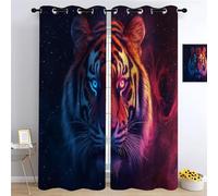 YUEAHOL Cortinas Infantiles 3D Tigre resplandeciente Cielo Estrellado Cortinas Opacas 2 Piezas Cortinas Termicas Aislantes Frio y Calor Cortina con Ojales, Salon, Habitacion Juvenil, 140 x 245 cm