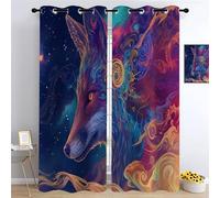 YUEAHOL Cortinas Infantiles 3D Zorro Colorido Cielo Estrellado Abstracto Cortinas Opacas 2 Piezas Cortinas Termicas Aislantes Frio y Calor Cortina con Ojales, Salon, Habitacion Juvenil, 220 x 210 cm