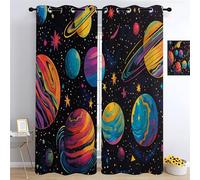YUEAHOL Cortinas Salon Dormitorio Planeta Colorido Cielo Estrellado 3D Estampadas, Cortinas Ventana Opacas Termicas Aislantes Frio y Calor 2 Piezas con Ojales, Reduccion Ruido 220 x 210 cm