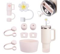 Yuecda Stanley - Juego de accesorios para tazas, 6 tapones de silicona a prueba de derrames, 2 tapas para popote, 1 funda de silicona para tazas de 40 onzas y 30 onzas (rosa de cuarzo)