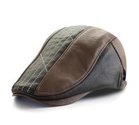YUECIBAI Boinas Sombreros Boina De Cuero De PU para Hombre Visera De Espiga De Cuero Sintético Gorra Plana Cálida para Hombre De Mediana Edad Ajustable 56 A 60Cm Marrón Claro
