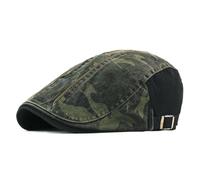 YUECIBAI Boinas Sombreros Boinas De Camuflaje Sombreros para Hombres Mujeres Gorras De Espiga De Patchwork Gorra De Vendedor De Periódicos De Algodón Lavado Sombrero Plano Ajustable 55 A 60 Cm Negro