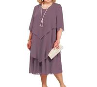 YUECIBAI Vestidos Vestir Niña Vestido Elegante De Mujer De Gasa con Media Manga Y Dobladillo En Capas Vestido De Invitados De Boda para Mamá 5XL Color Morado Claro