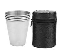 Yuecoom 4 Piezas Vasos De Petaca De Acero Inoxidable,Vasos De Cerveza,Taza de Jugo,Vasos de Chupito Apilables Con Funda De Piel,Para Senderismo,Campamentos y Reuniones Familiares (M)