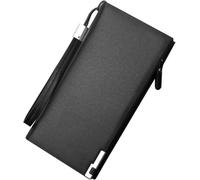 YUEcthynous Billetera larga de cuero para hombre - Monedero grande con muchos compartimentos de diseño, ligero de 200g, cartera de cuero genuino con bloqueo RFID para hombres, negro