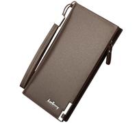 YUEcthynous Billetera larga de piel para hombre, con muchos compartimentos, peso ligero, 200 g, piel auténtica, con bloqueo RFID para hombres, marrón, Café oscuro., S