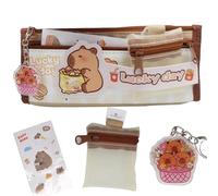 YUEcthynous Capybara Estuche para lápices, Capybara de gran capacidad, estuche marrón con doble cremallera, colgante + pegatinas, juego de artículos de papelería, suministros escolares de oficina para