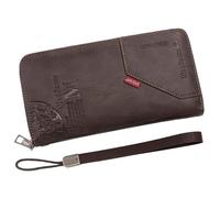 YUEcthynous Carteras largas para hombre Cartera de cuero PU con cremallera monedero muchos compartimentos para tarjetas con correa de mano de gran capacidad con cremallera única hombres monedero (café