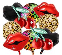 YUEcthynous Decoraciones de fiesta de guepardo, 10 unidades, estampado de leopardo, labios rojos, película fina, globo de corazón rojo y negro, fiesta única, tema de Hollywood, cumpleaños para niñas