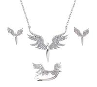 YUEcthynous Juego de joyas de alas de ángel, 3 piezas, alas de ángel, doble corazón, pendientes y cadena con colgante para un regalo de cumpleaños para mujer y niña, S, Acero aleado, 0