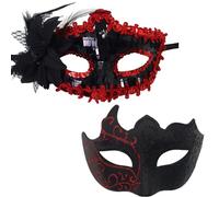 YUEcthynous Máscara veneciana, 2 unidades, máscara para hombre y mujer, para carnaval, bailes de máscaras, brillantes de Venecia, accesorio para disfraz de Halloween, para carnaval, fiesta (rojo)