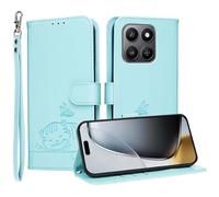 YUECXIN Flip Funda para Honor 600 Smart 5G, Patrón de Gato Cuero PU Carcasa Tipo Libro Cubierta con Tarjetas Soporte Plegable Cierre magnético Bloqueo RFID, Verde Claro