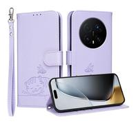 YUECXIN Flip Funda para Honor Magic 8 Pro 5G, Patrón de Gato Cuero PU Carcasa Tipo Libro Cubierta con Tarjetas Soporte Plegable Cierre magnético Bloqueo RFID, Morado