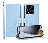 YUECXIN Flip Funda para Honor X5c Plus, Patrón de Gato Cuero PU Carcasa Tipo Libro Cubierta con Tarjetas Soporte Plegable Cierre magnético Bloqueo RFID, Azul