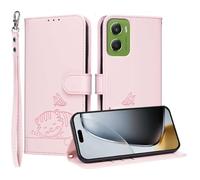 YUECXIN Flip Funda para Motorola Moto G06/Moto G06 Power, Patrón de Gato Cuero PU Carcasa Tipo Libro Cubierta con Tarjetas Soporte Plegable Cierre magnético Bloqueo RFID, Rosa